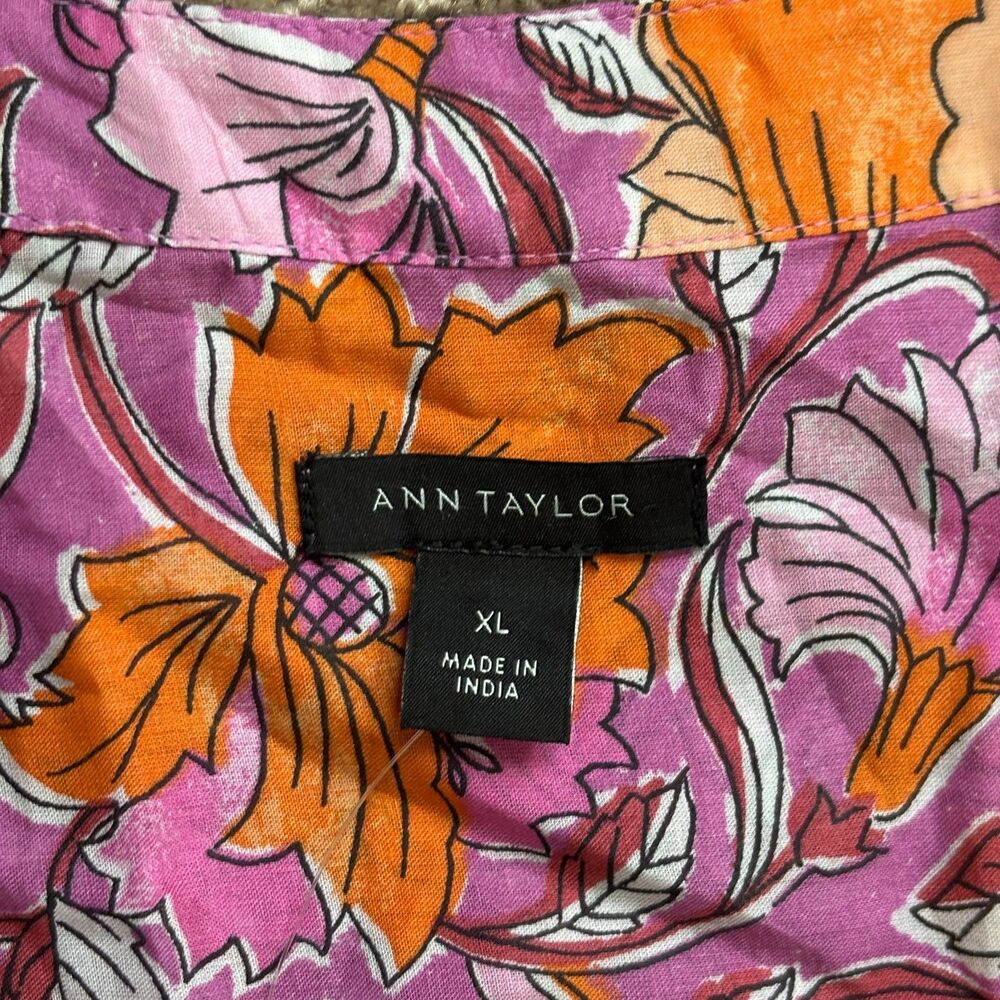 Ann Taylor Floral Peasant Blouse Women's XL Purple Orange Long Sleeve Artsy NWT - Picture 4 of 8